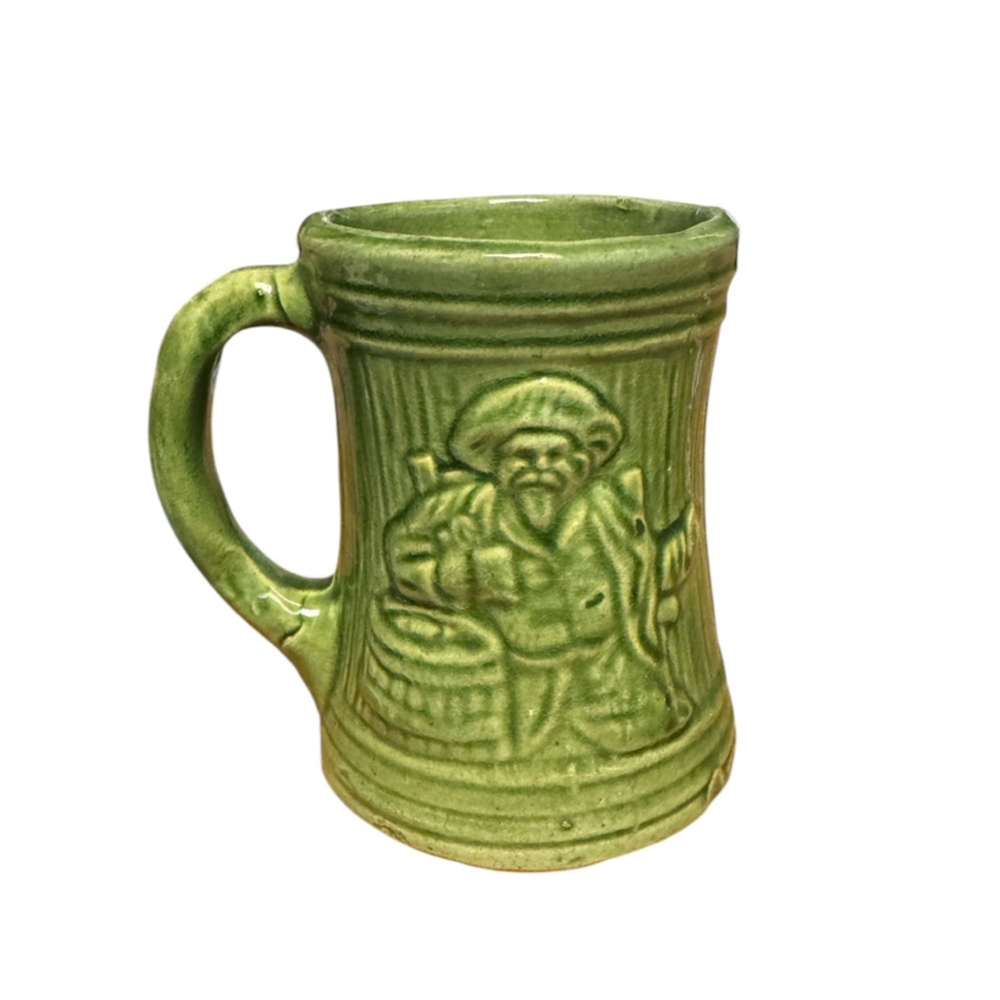 Vintage McCoy 1920's Buccaneer Green Pirate Stoneware Mug Cup 5” Tall